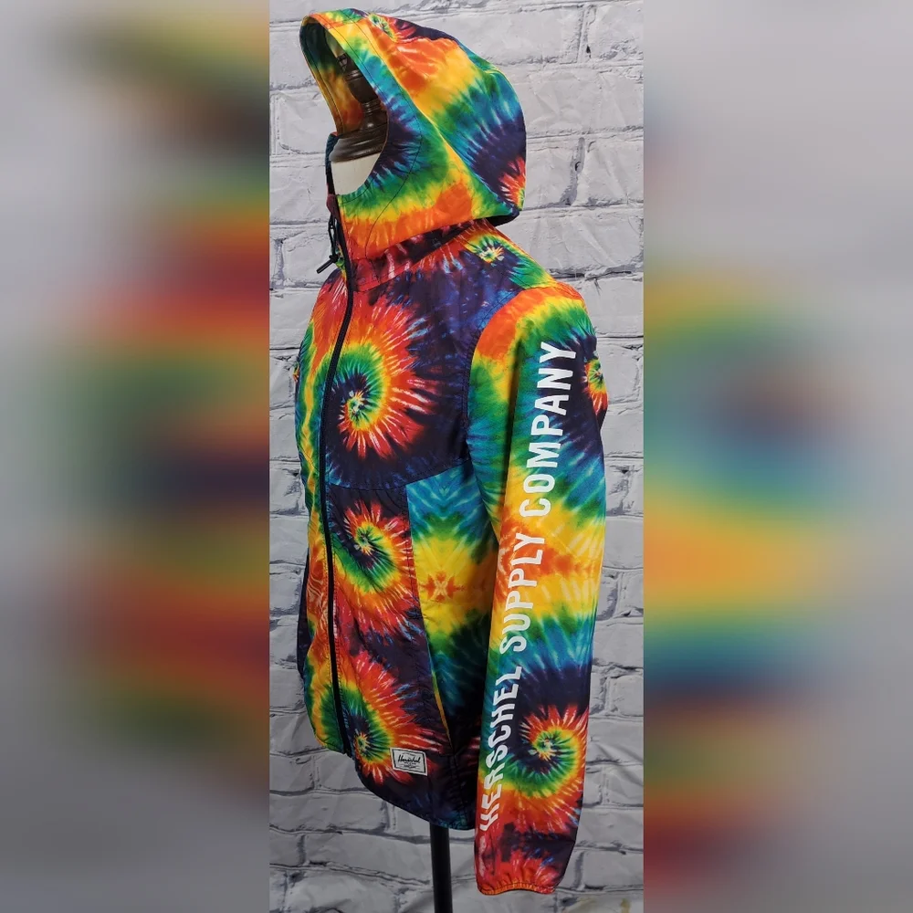 Herschel Supply Co. Mens Windbreaker Jacket Full Zip Tie Dye Hoodie Hood Small - Picture 10 of 13